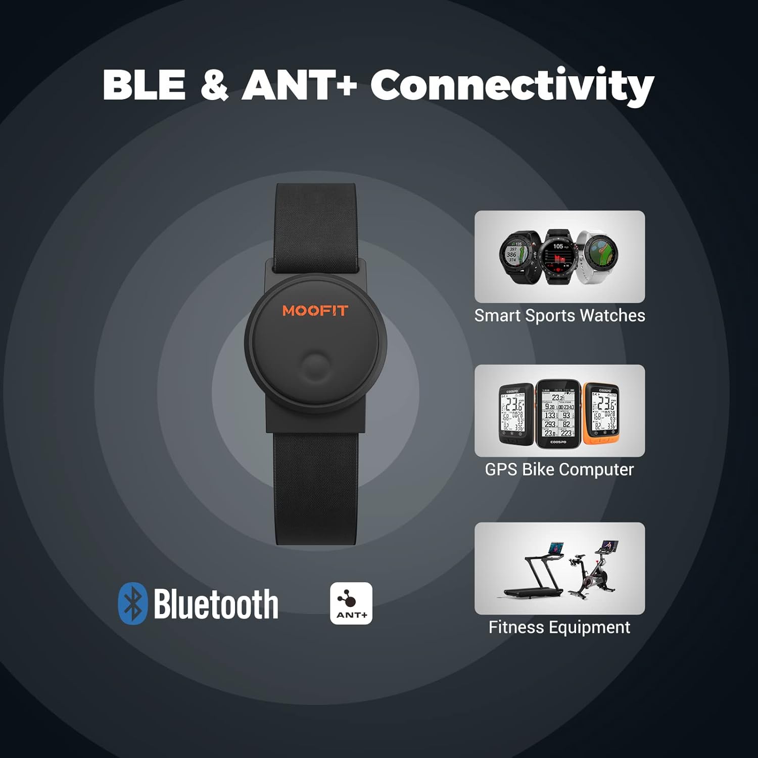 Detalle de moofit HW401 fascia cardio da braccio Bluetooth/ANT+ con LED e batteria ricaricabile