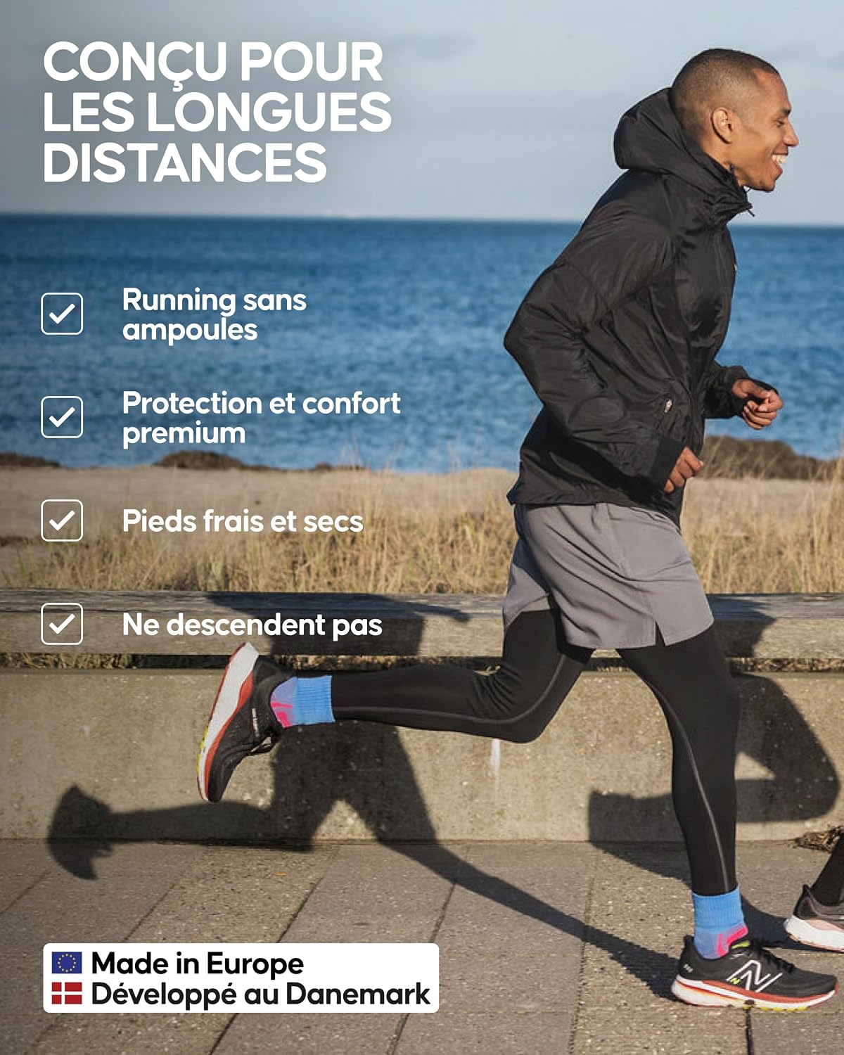 Detalle de DANISH ENDURANCE kwartlange hardloopsokken, 3-pack met lichte compressie