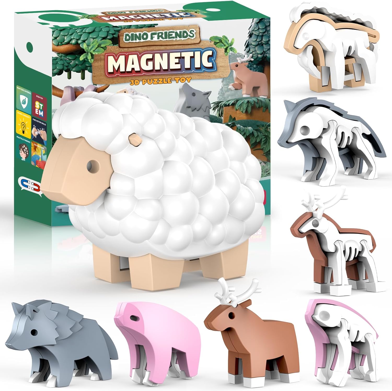 Detalle de Magnetic Animal Building Toys: 4-Species 3D STEM Puzzle for Kids