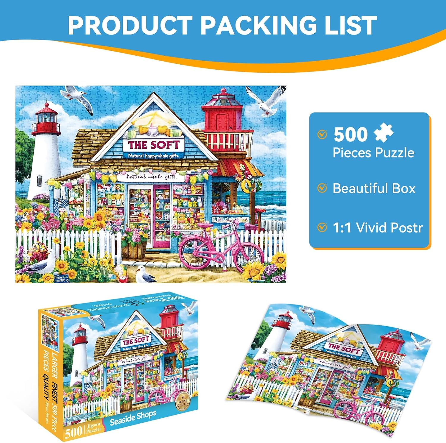 Detalle de 500 Piece Puzzle for Adults – Coastal Flowers and Ocean View Jigsaw Puzzle (20.5 x 15 in)
