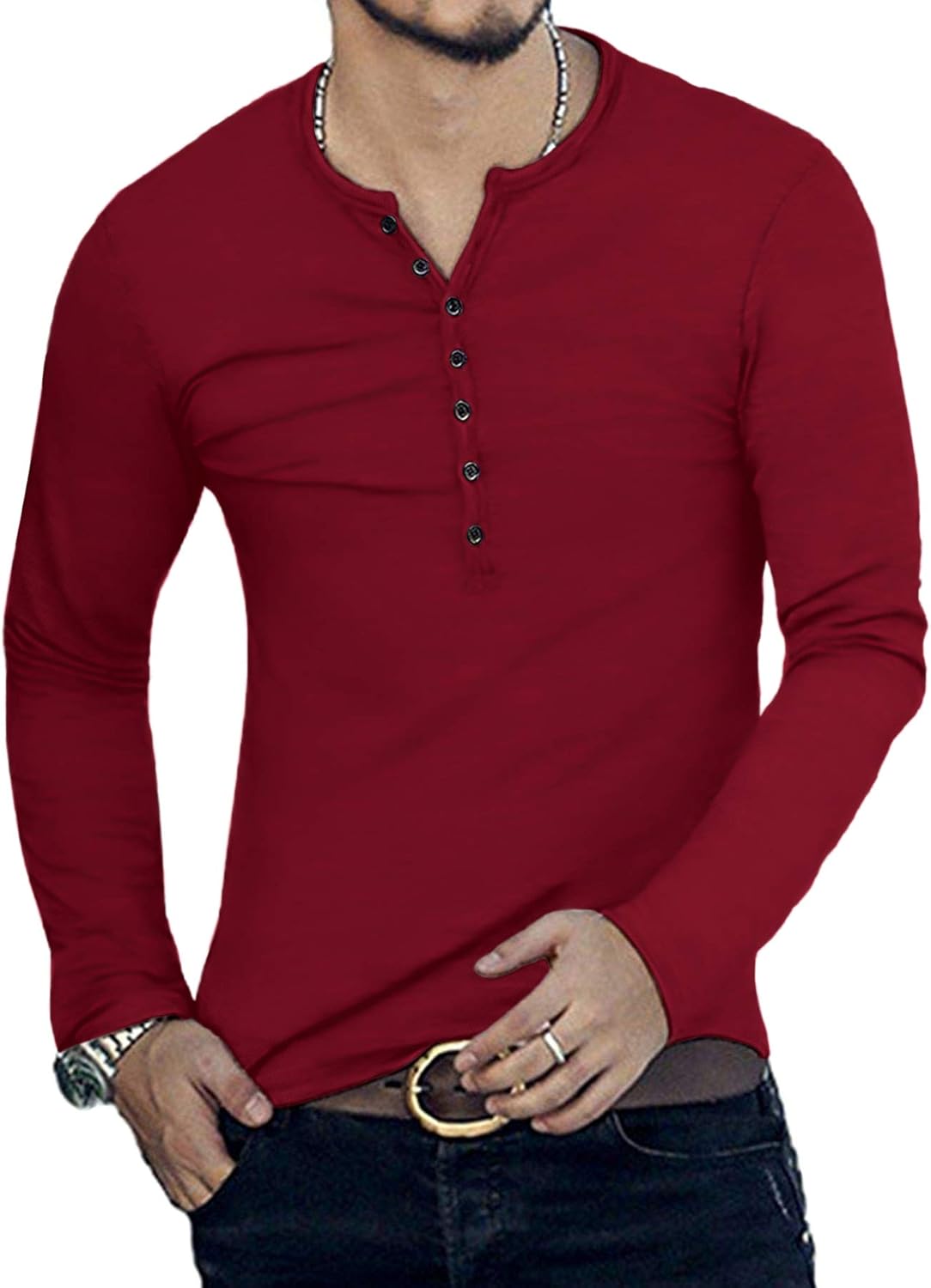 Thumbnail 1 de KUYIGO Herren Slim-Fit Henley-T-Shirt aus Baumwolle mit Knopfleiste