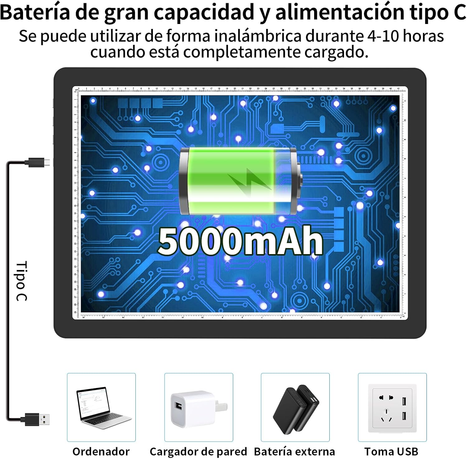 Thumbnail 4 de TOHETO Tablero de luz A3 recargable con soporte 4 h