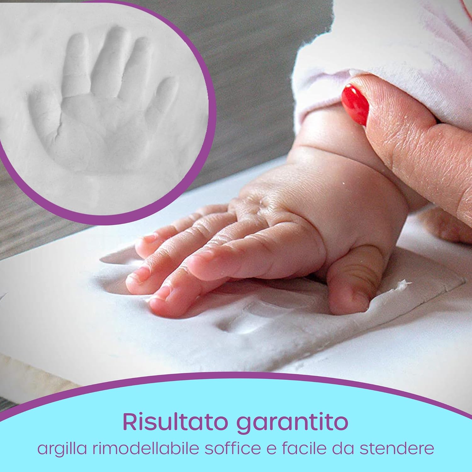 Detalle 2 de iPiccoli Cornice Impronte Neonato – Set completo per ricordi di nascita con impronte, braccialetto e porta foto 30x20 cm