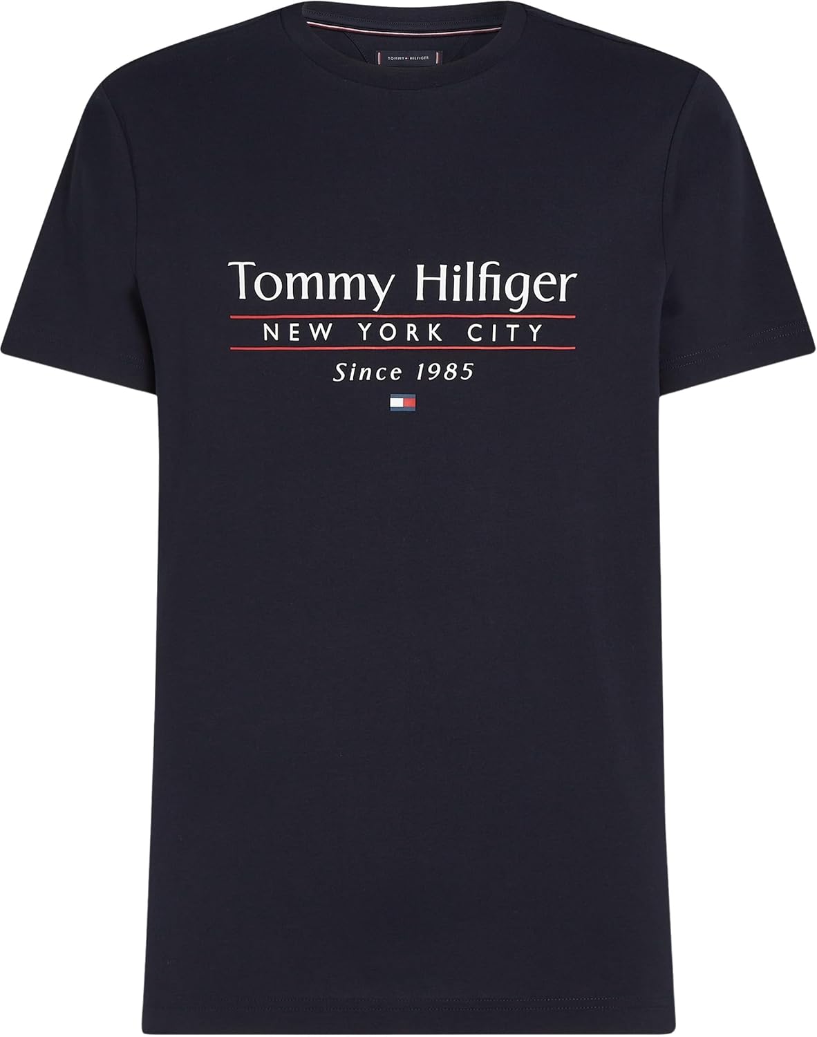 Detalle de Tommy Hilfiger Herren T-Shirt Kurzarm Center Stack Tee mit Rundhalsausschnitt aus Baumwolle