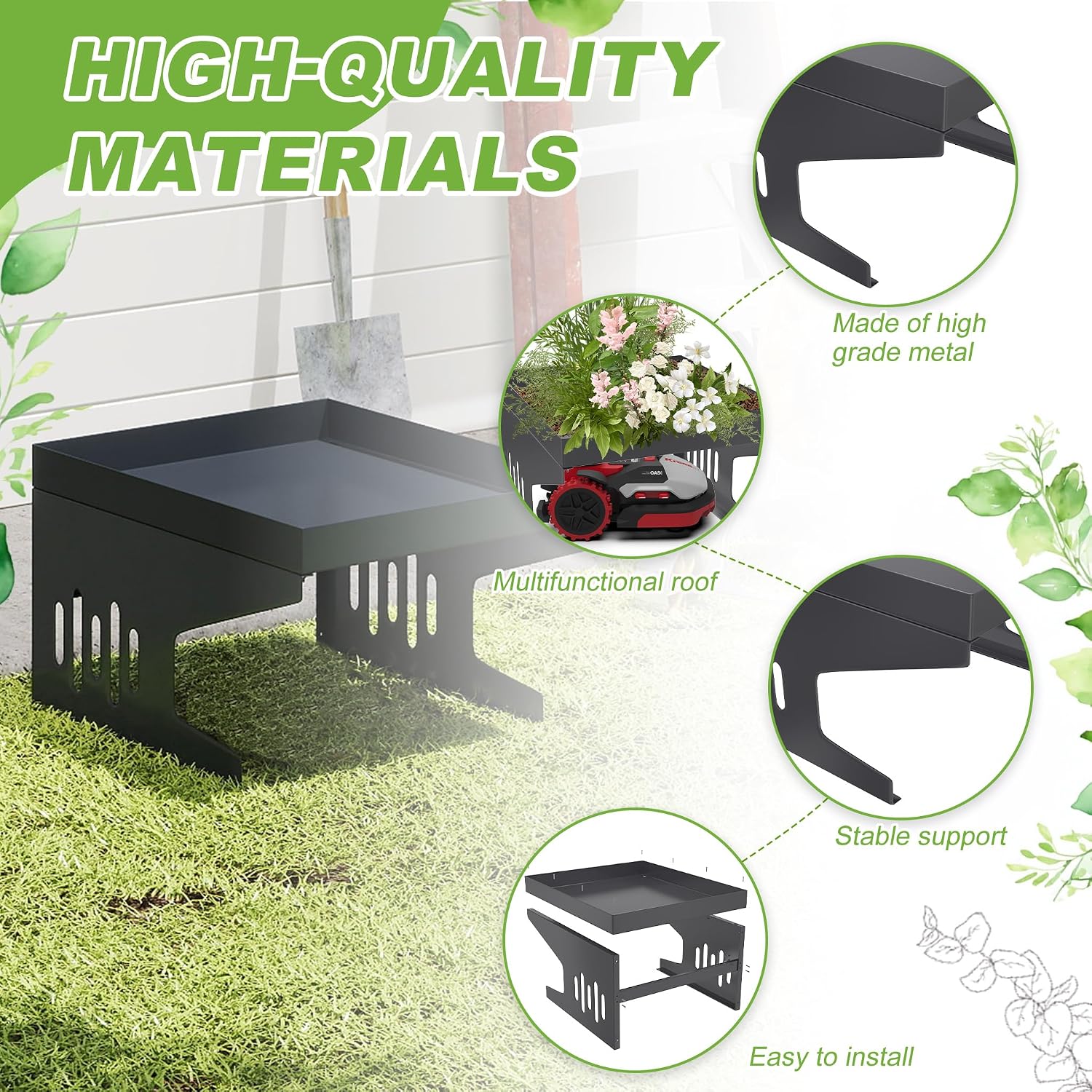 Detalle de UISEBRT RHX-(YY09069AN) Robotic Lawnmower Garage with Planter, 1.2 mm Metal