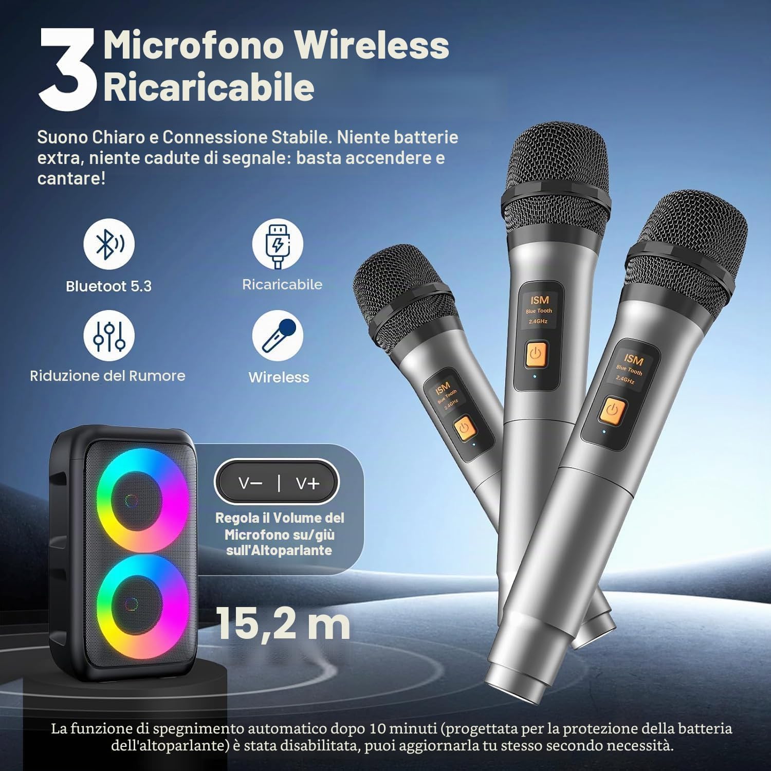 Detalle de Karaoke con Microfono Ankuka (2026 Ultimo Modello) – Cassa Bluetooth con 2 Microfoni, TV/Smartphone/iPad, TWS, AUX/USB/FM