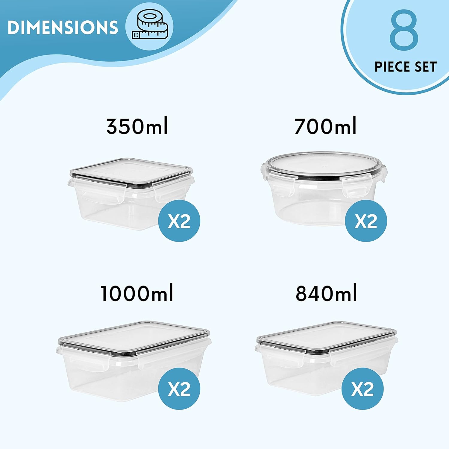 Detalle de nuovva Airtight Plastic Food Storage Containers Set (16pc) – 8 Containers with Lids