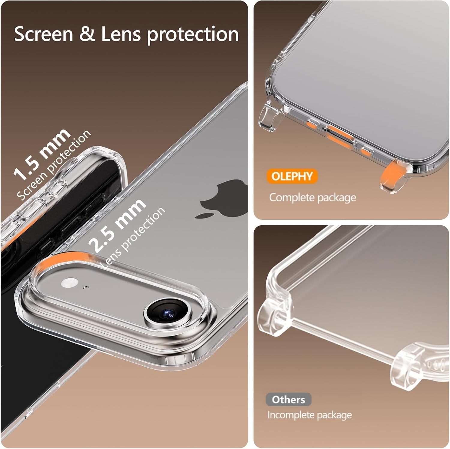 Detalle 2 de OLEPHY Handykette für iPhone Air (6,5 Zoll) – transparente Schutzhülle mit verstellbarem Umhängeband, Schwarz