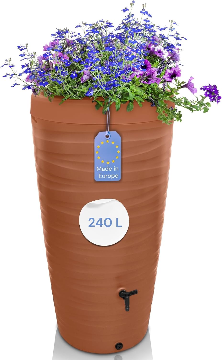 Detalle de YourCasa Regentonne 240 Liter im Wave Design – frostfeste Regenwassertonne mit Wasserhahn und 3/4“-Anschluss