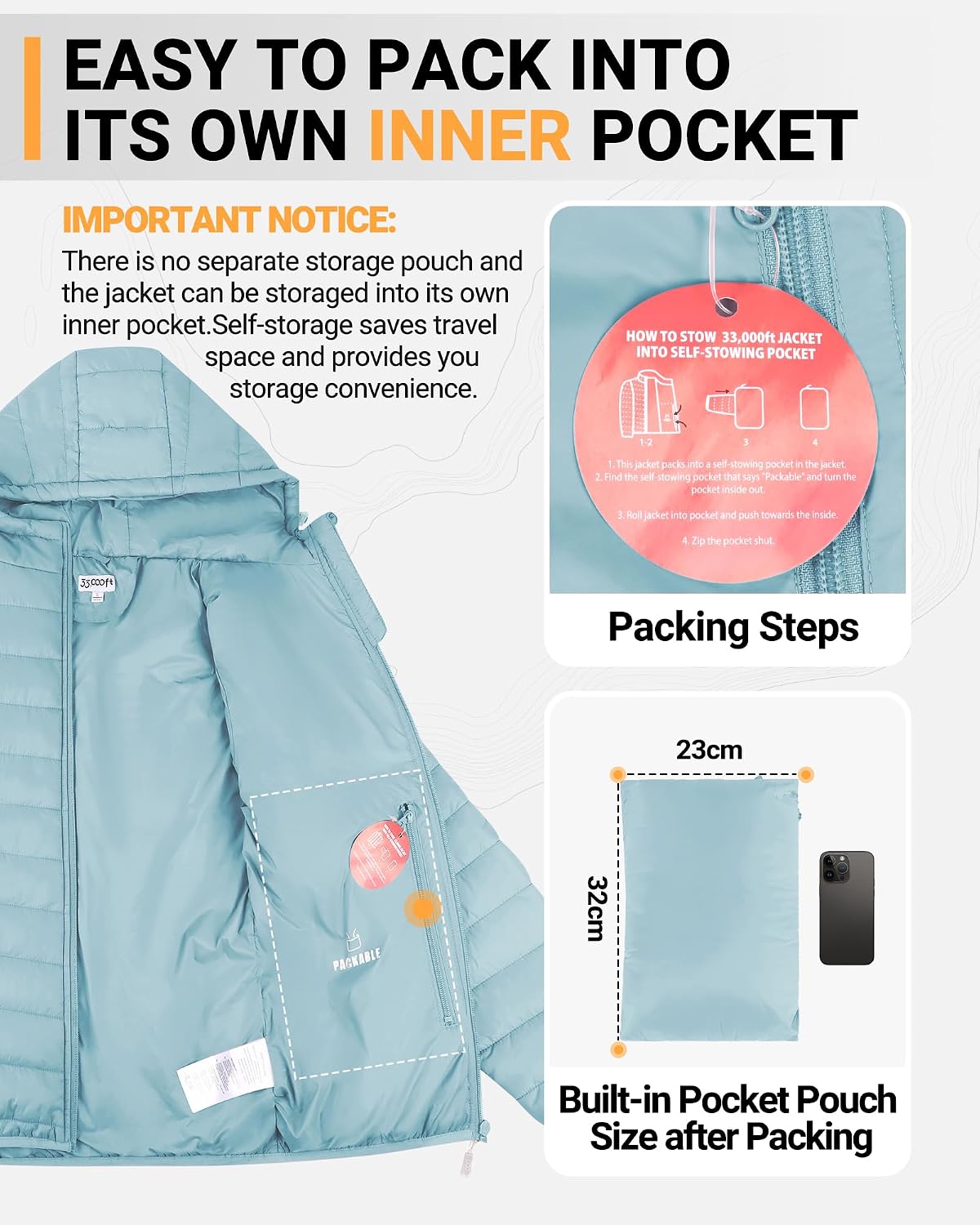 Thumbnail 2 de 33 000ft Damen Leichte Steppjacke Packbare Übergangsjacke