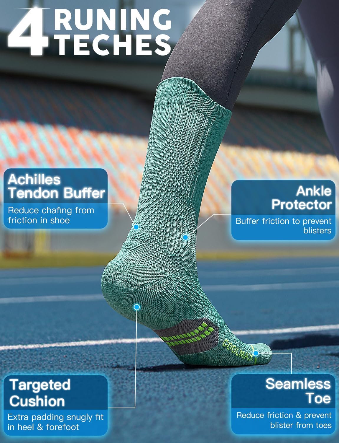 Thumbnail 3 de Juclise Womens Coolmax Bamboo Compression Running Crew Socks, 3 Pairs