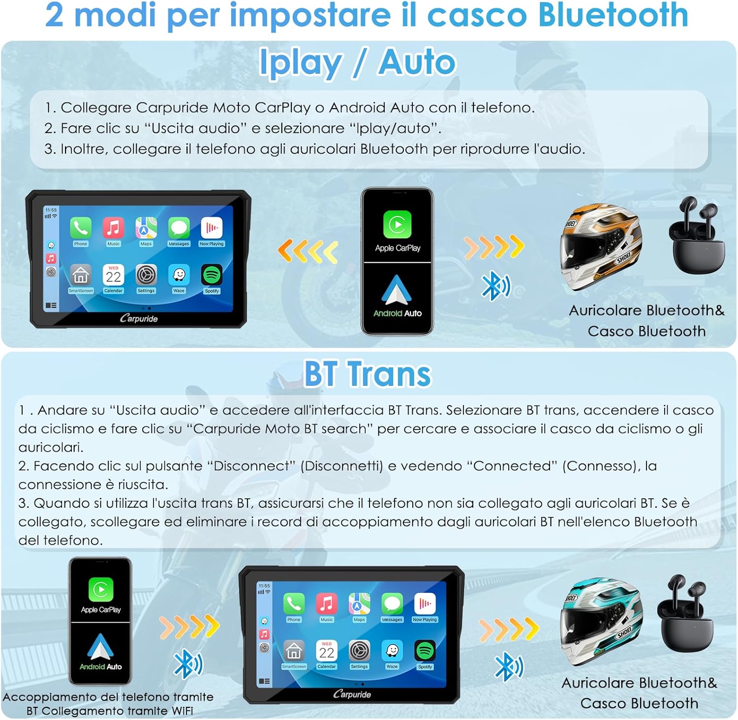 Detalle de Carpuride W702B 7" Motorcycle CarPlay Screen