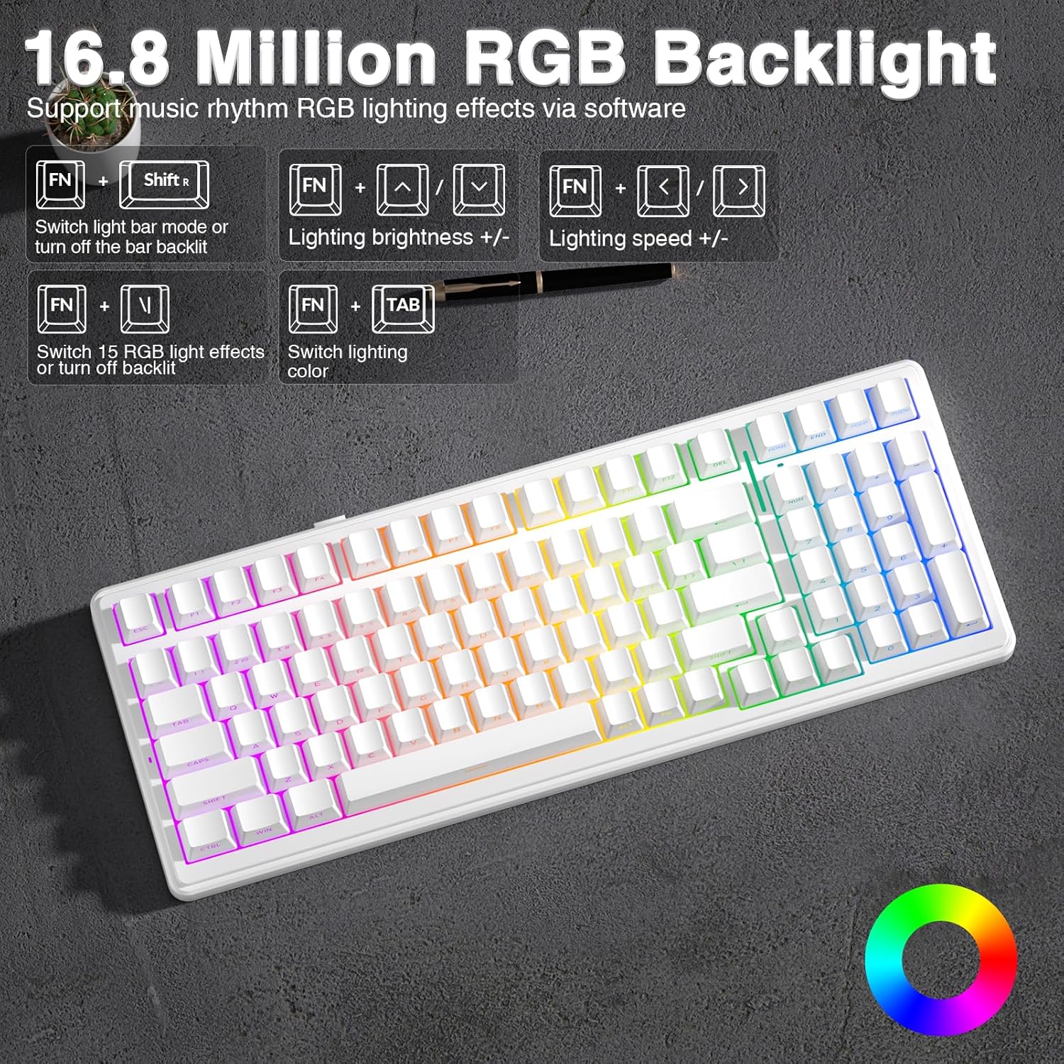 Thumbnail 6 de AULA F99 Mechanical Gaming Keyboard: BT5.0/2.4GHz/USB-C, Hot Swappable, 8000mAh – White