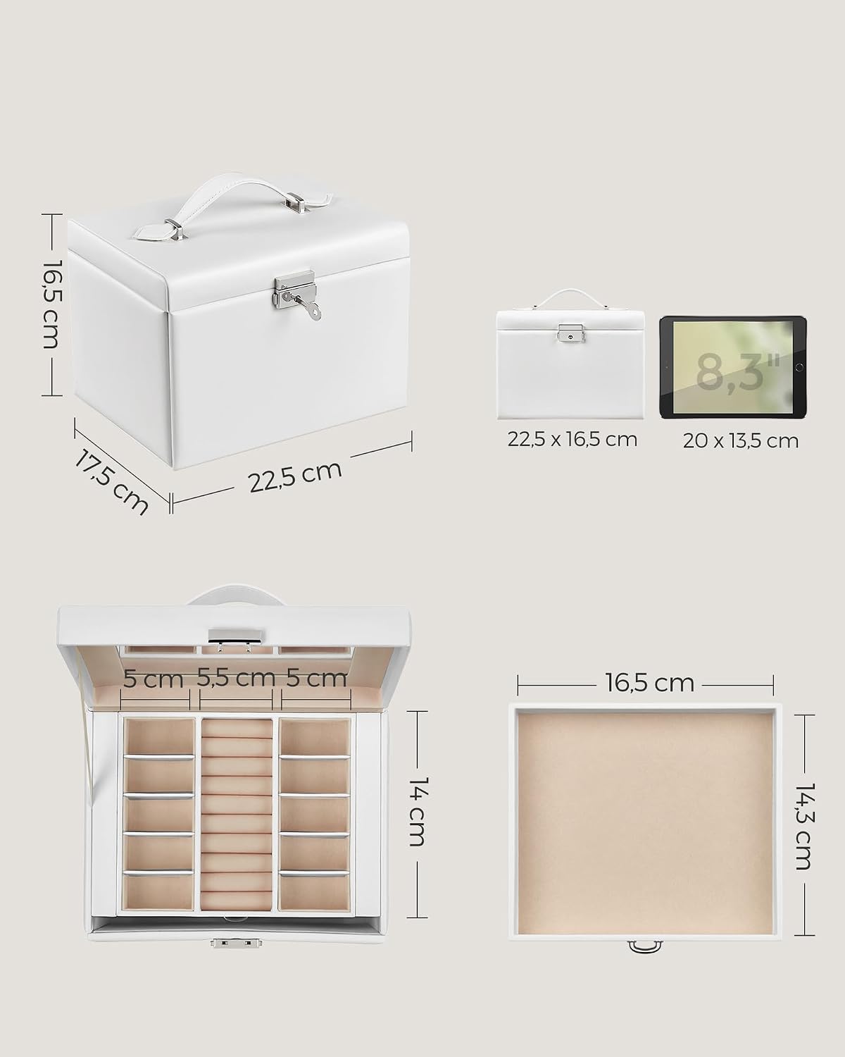 Detalle 2 de Schmuckkästchen SONGMICS JBC159W01 mit 4 Ebenen