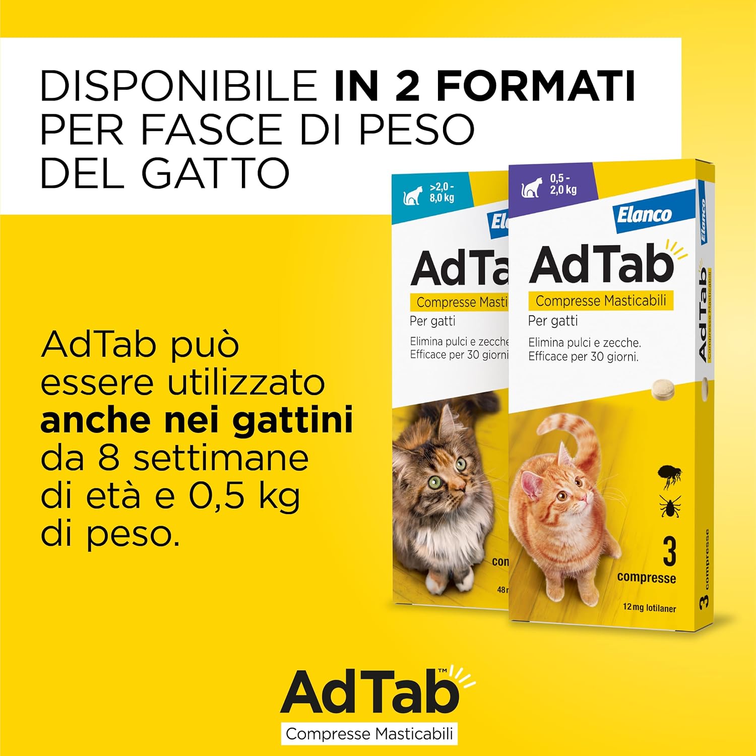 Detalle 2 de AdTab Compresse Masticabili per Gatti da 2,0–8,0 kg – 3 Compresse: sollievo rapido da pulci e zecche