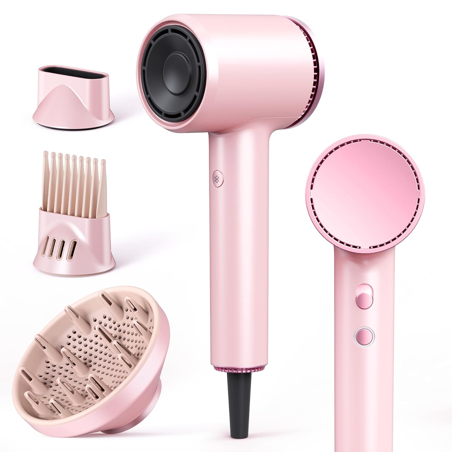 Detalle de Hochgeschwindigkeits-Ionen-Föhn mit Diffusor – 1600 W, 110.000 U/min, rosa