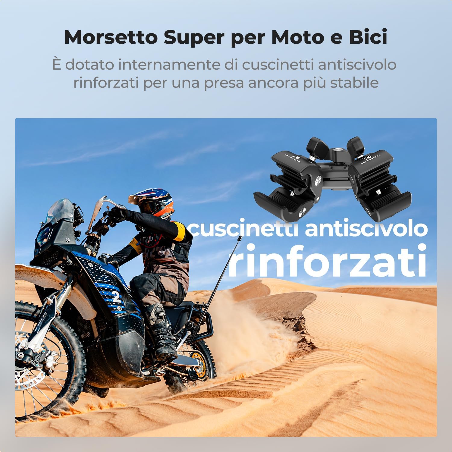 Detalle de K&F CONCEPT doppio attacco a pinza con testa sfera 360° per action cam: supporto universale per manubri e pali