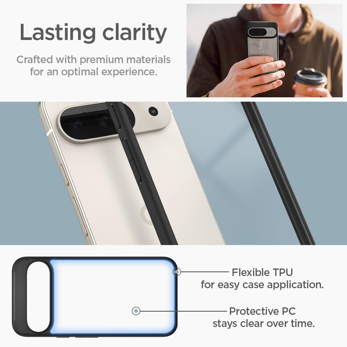 Detalle de Spigen Cover Ultra Hybrid compatibile con Google Pixel 9/9 Pro – Nero opaco