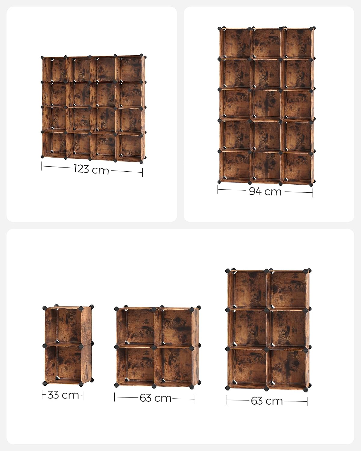 Detalle de SONGMICS Gndie/Ba9694 16-Cube Modular Storage Shelving Unit, 123 x 31 x 123 cm