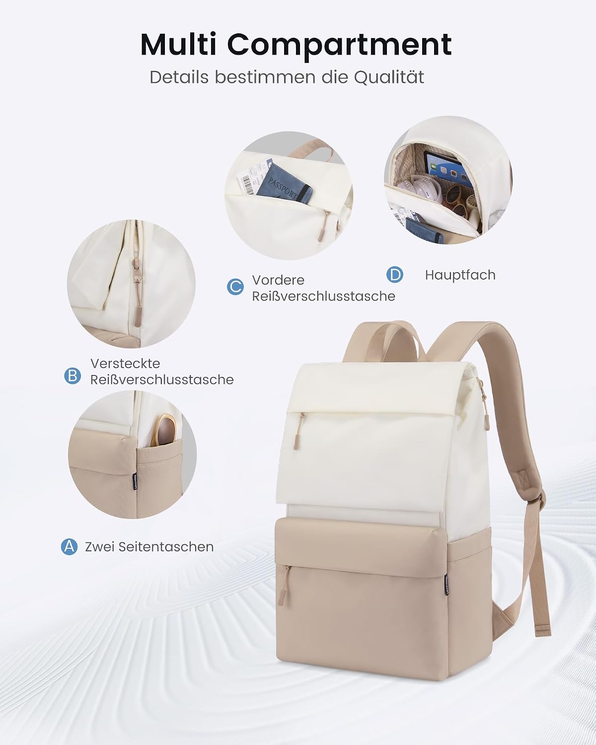 Detalle de LOVEVOOK Rucksack für Damen & Herren bis 17,3 Zoll – wasserdicht, Laptopfach 15,6 Zoll, Tagesrucksack für Schule & Uni