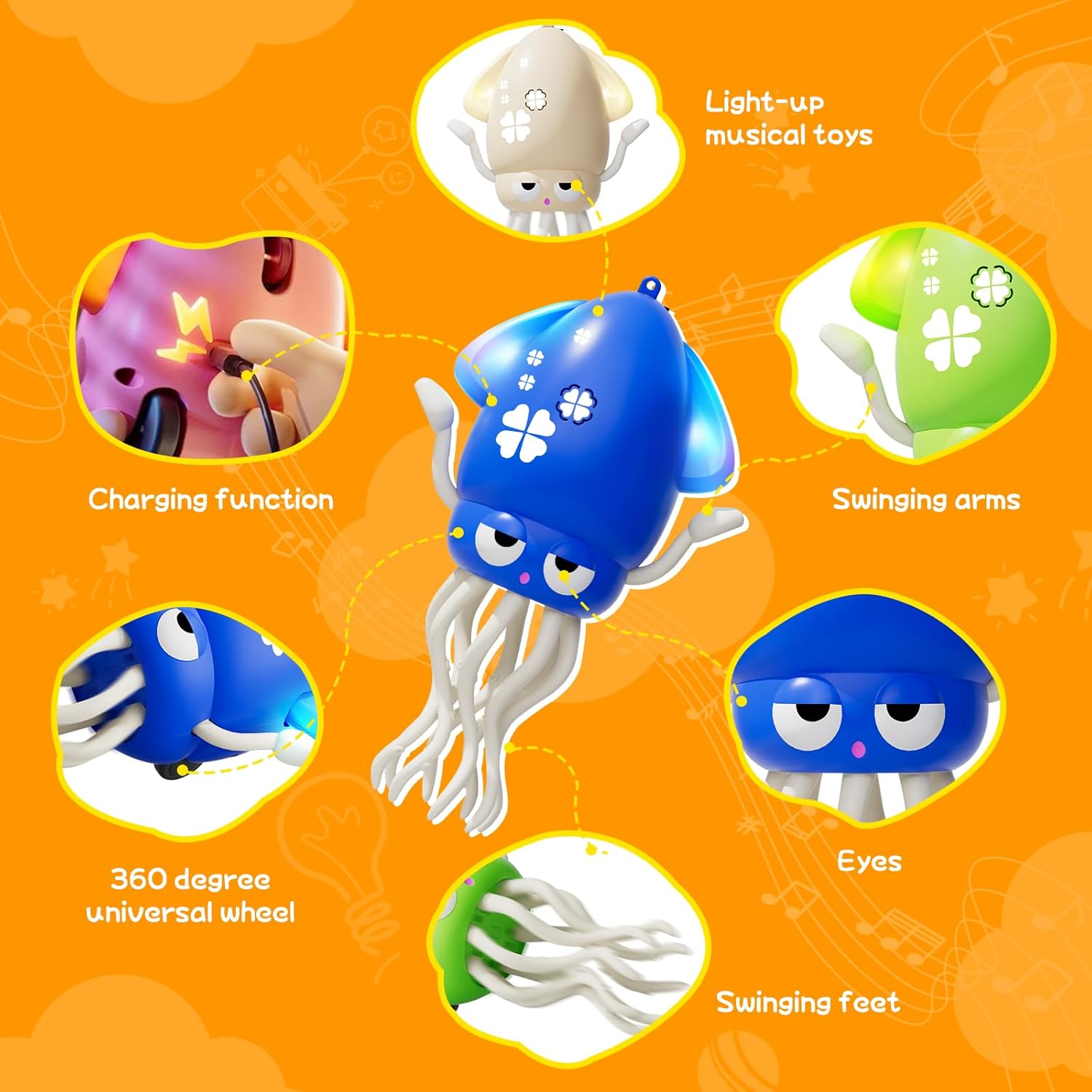Thumbnail 4 de KJIXYUNG Dancing & Crawling Octopus Toy with LED Lights