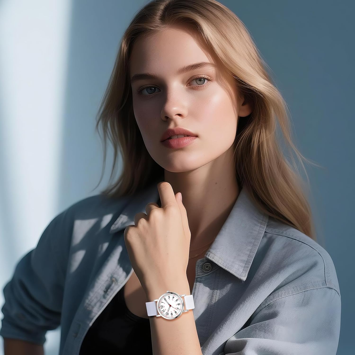 Detalle de JewelryWe Damenuhr Silikon Uhr mit Pulsberechnung – Analoge Quarz-Armbanduhr mit Silikonarmband