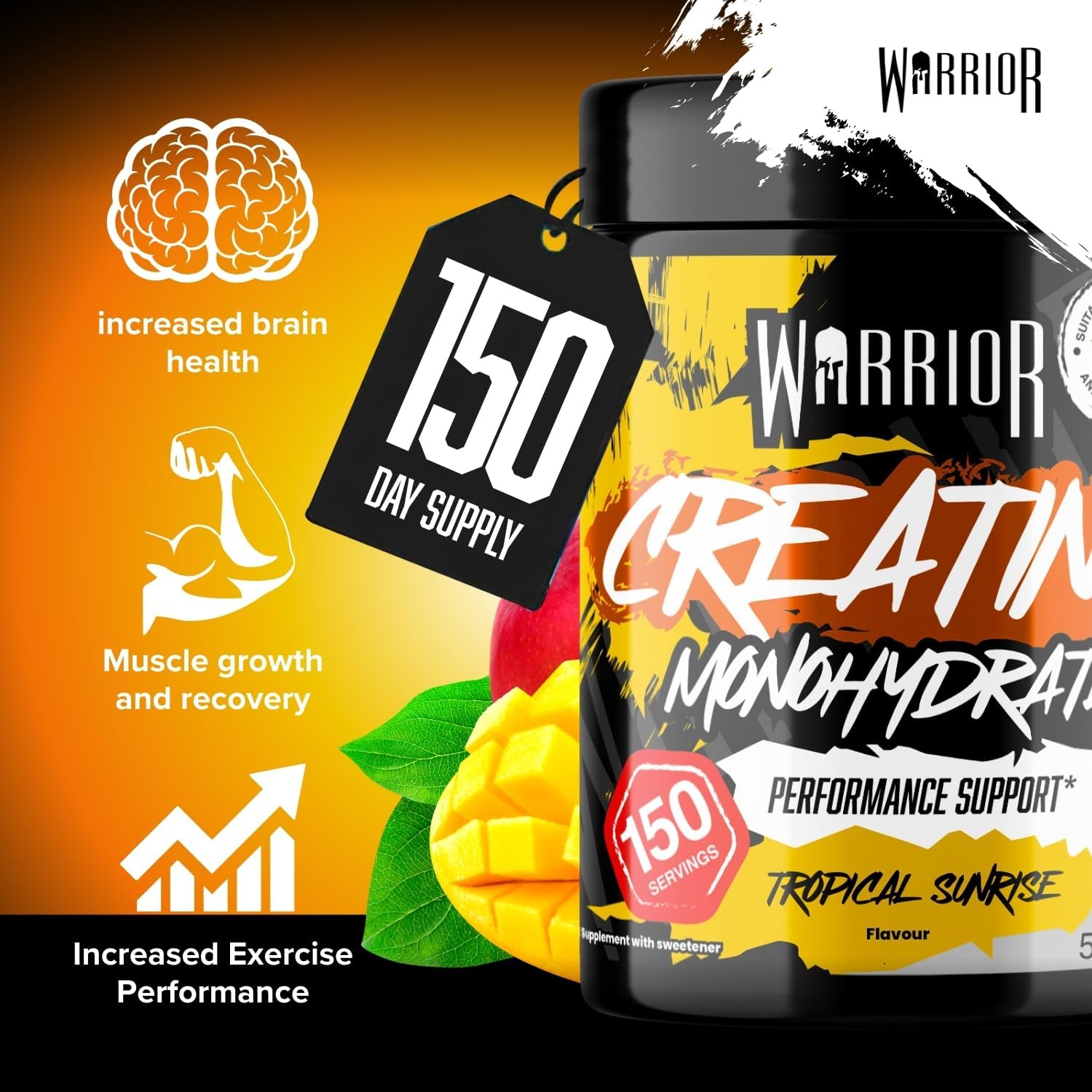 Detalle de Warrior Creatine Monohydrate Pulver (mikronisiert) – vegan, zuckerfrei, 500 g, Tropical Sunrise