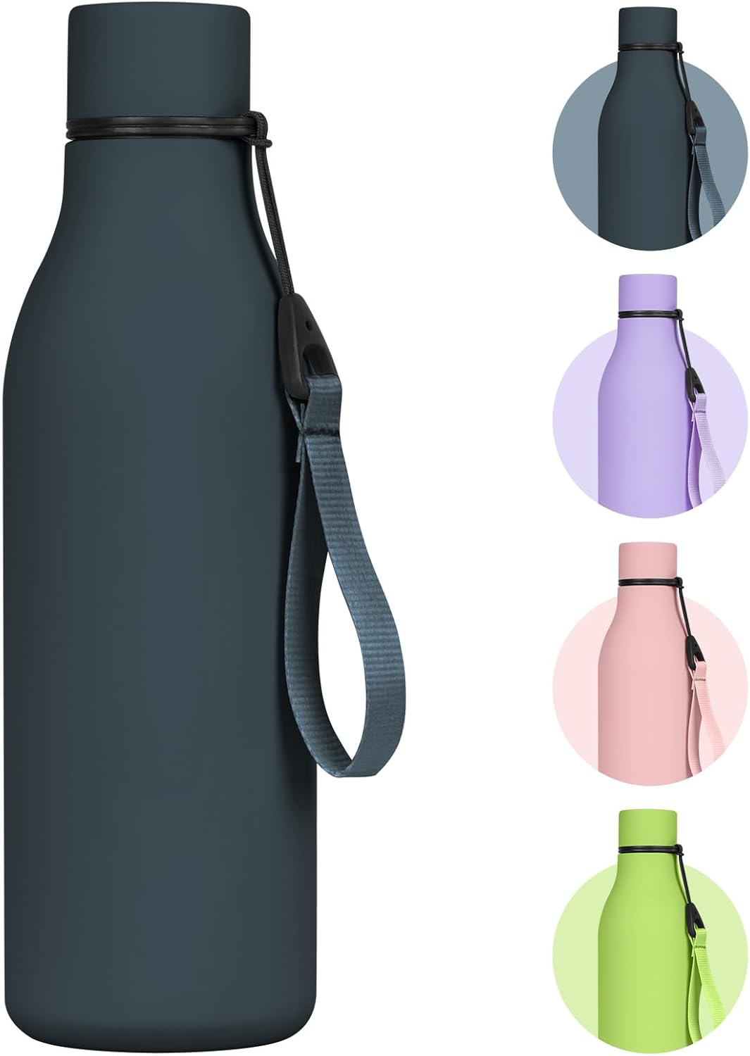 Detalle de flintronic 550ml Double-Wall Vacuum Insulated Water Bottle with Strap (Dark Blue) — Leak Proof, BPA Free