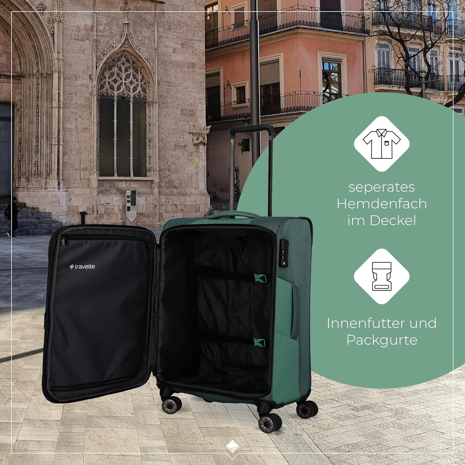 Detalle de Travelite VIIA 55 cm Weichschale Handgepäck-Koffer 34 L – recyceltes Polyester, IATA-Norm