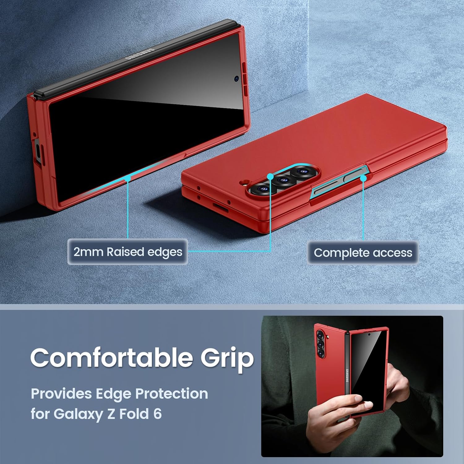Thumbnail 6 de Maxdara for Samsung Galaxy Z Fold 6 Case with Privacy Tempered Glass Screen Protector (Red)