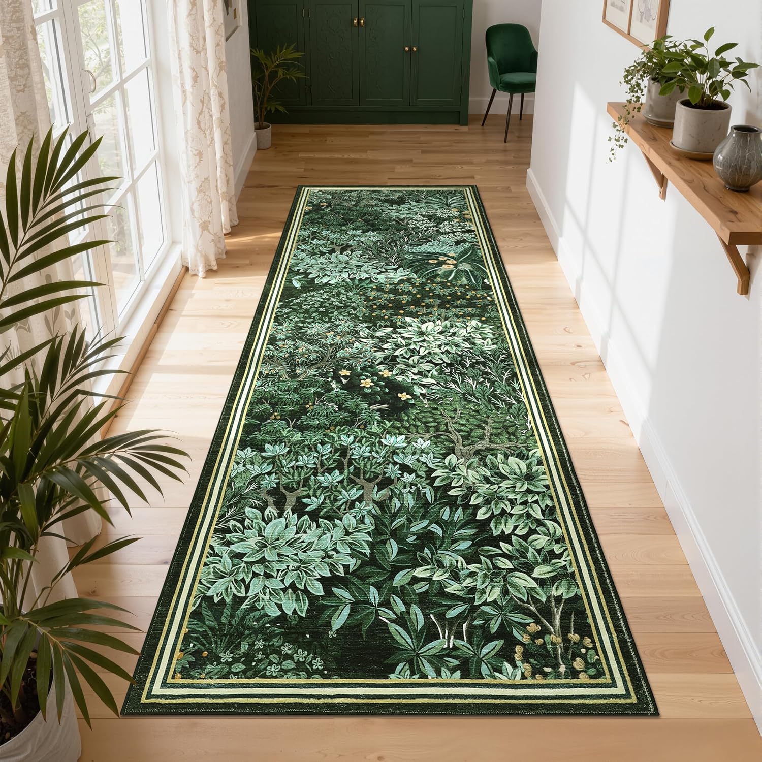 Detalle 2 de GarveeHome Forest Runner Rug, 2' x 6' Washable Dark Green Low-Pile Runner