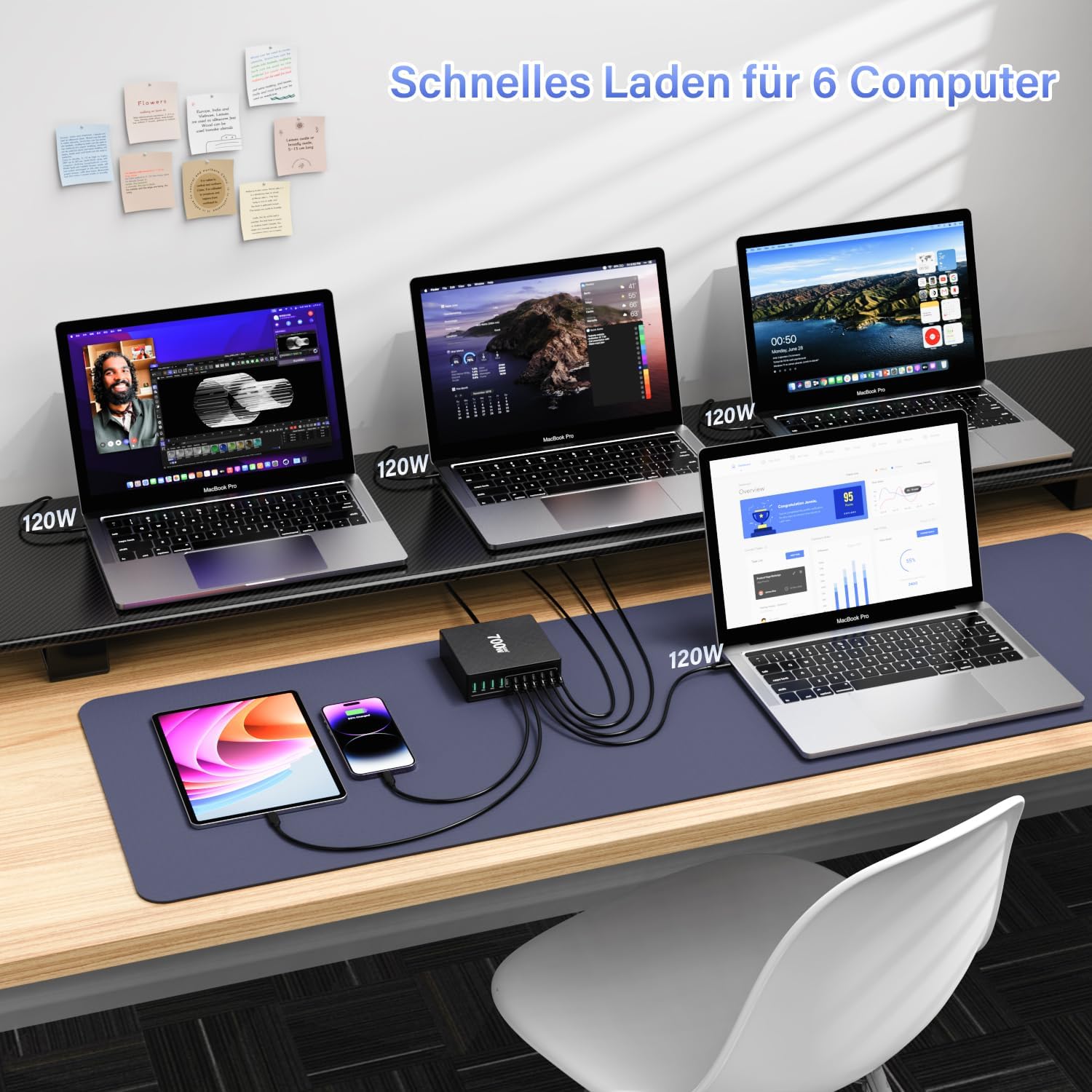 Detalle de HSSNS 700W Ladegerät – 10-Port GaN Schnellladegerät mit 6 USB-C Ports und 4 USB-A Ports (PD & PPS) für MacBook, iPad & iPhone