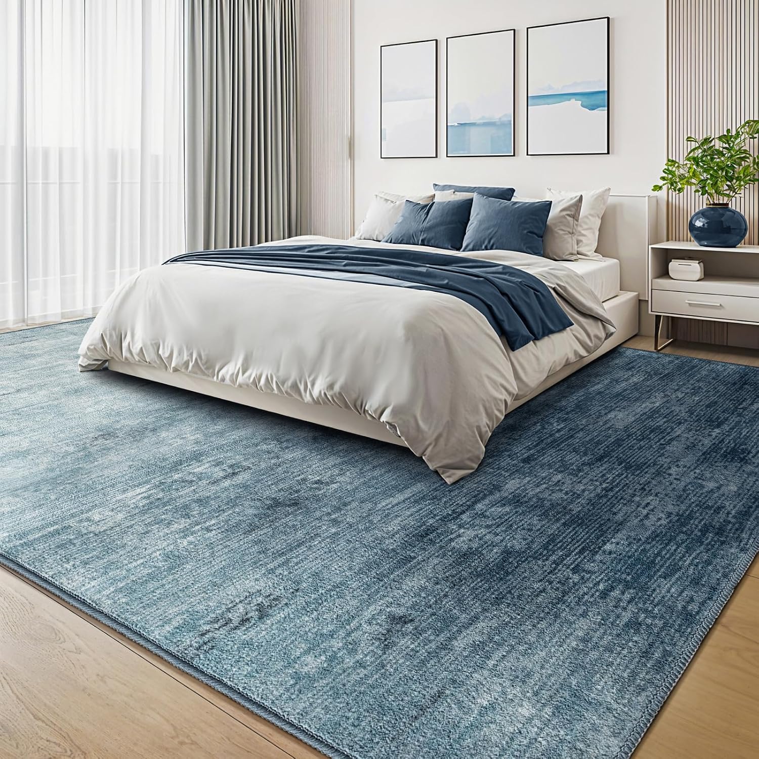 Detalle 2 de LIANLAM QYDD5-912-BE-2 9' x 12' Washable Blue Low-Pile Area Rug