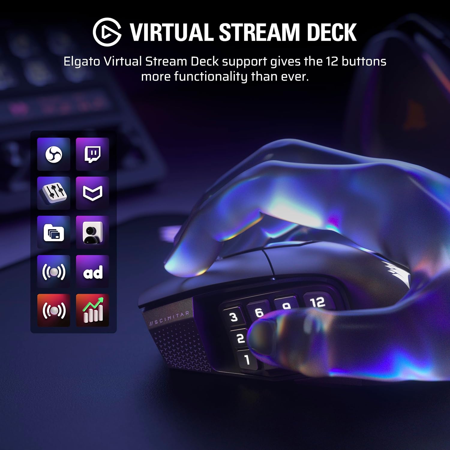 Detalle 1 de Corsair Scimitar Elite Wireless SE 33,000 DPI gaming mouse