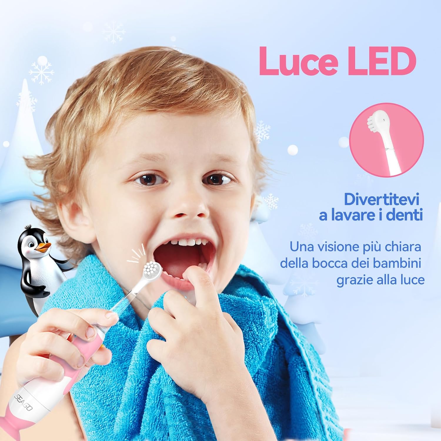 Thumbnail 6 de Spazzolino Elettrico per Bambini SG-2139 Balena Rosa – 0-6 anni, 8 testine, LED, IPX7