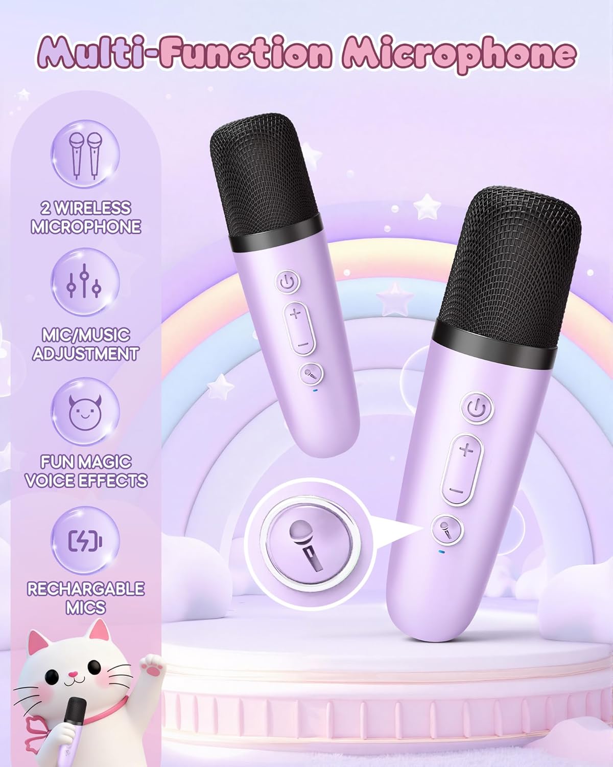 Detalle de IROO X Karafun Mini Karaoke Machine for Kids (2025) with 2 Wireless Mics