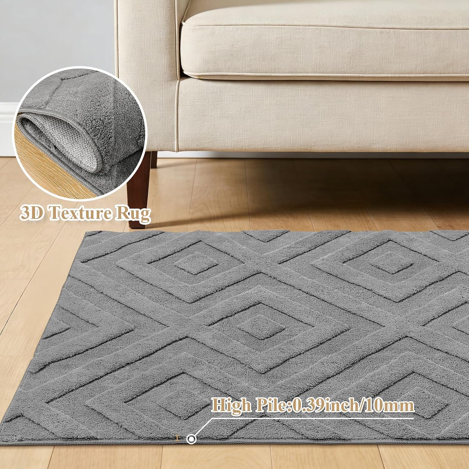 Thumbnail 4 de Enyhom Teppich Wohnzimmer Kurzflor 80 x 150 cm – grauer, waschbarer Allround-Teppich mit rutschfester Rücken