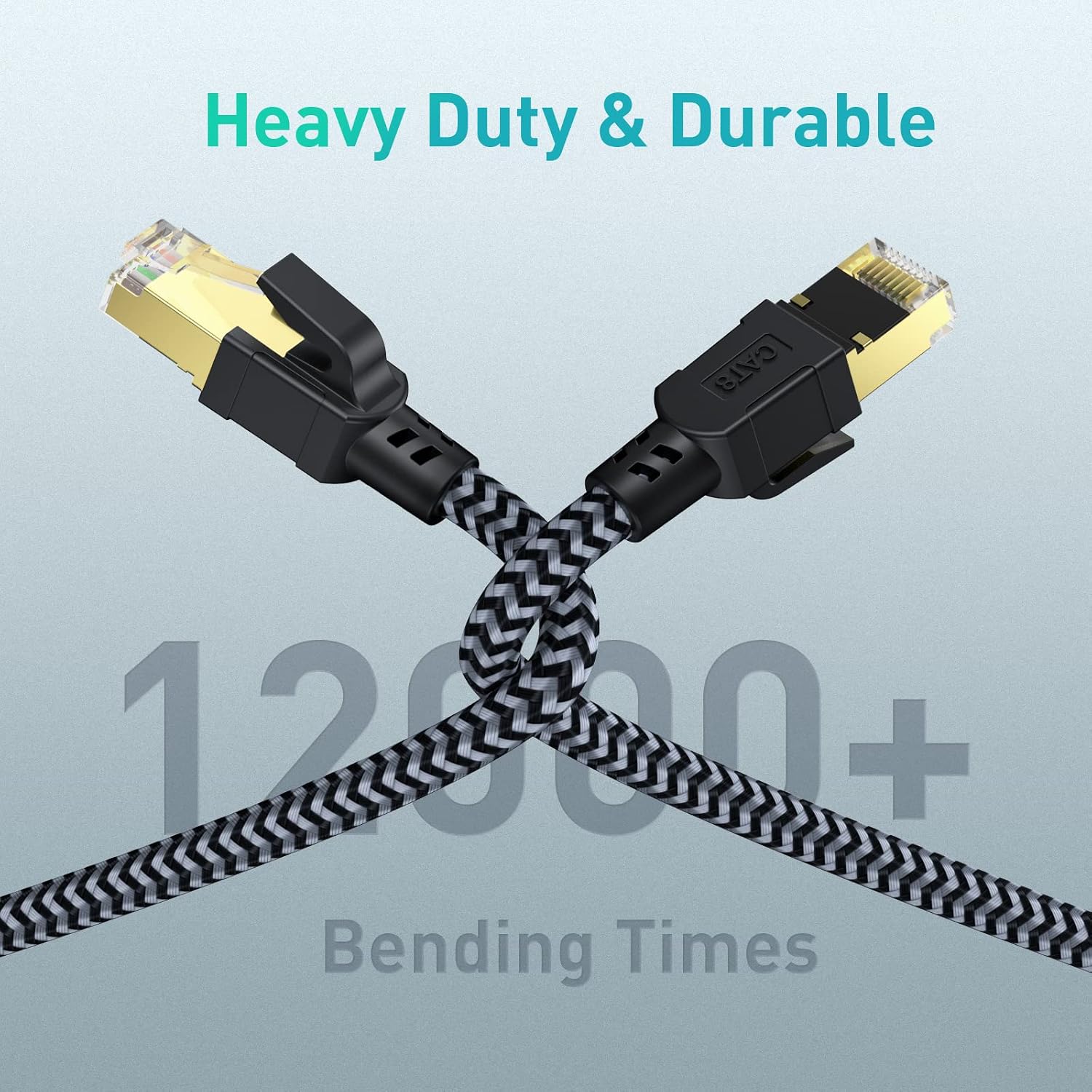 Detalle de CABNEER Cat 8 Ethernet-Kabel (5 m) – 40 Gbps, 2000 MHz, RJ45 geflochtenes LAN-Patchkabel