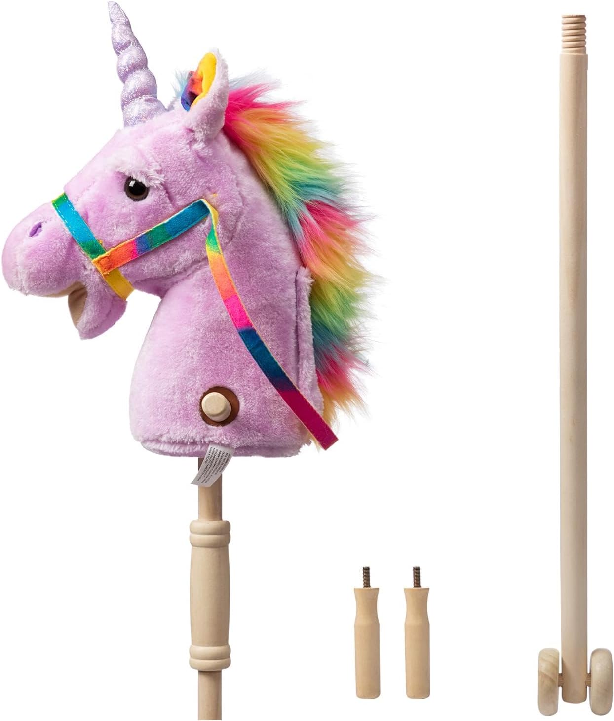 Thumbnail 3 de BEJOY Hobby Horse stick horse with wooden wheels – plush unicorn, 36 inches (AA batteries required)
