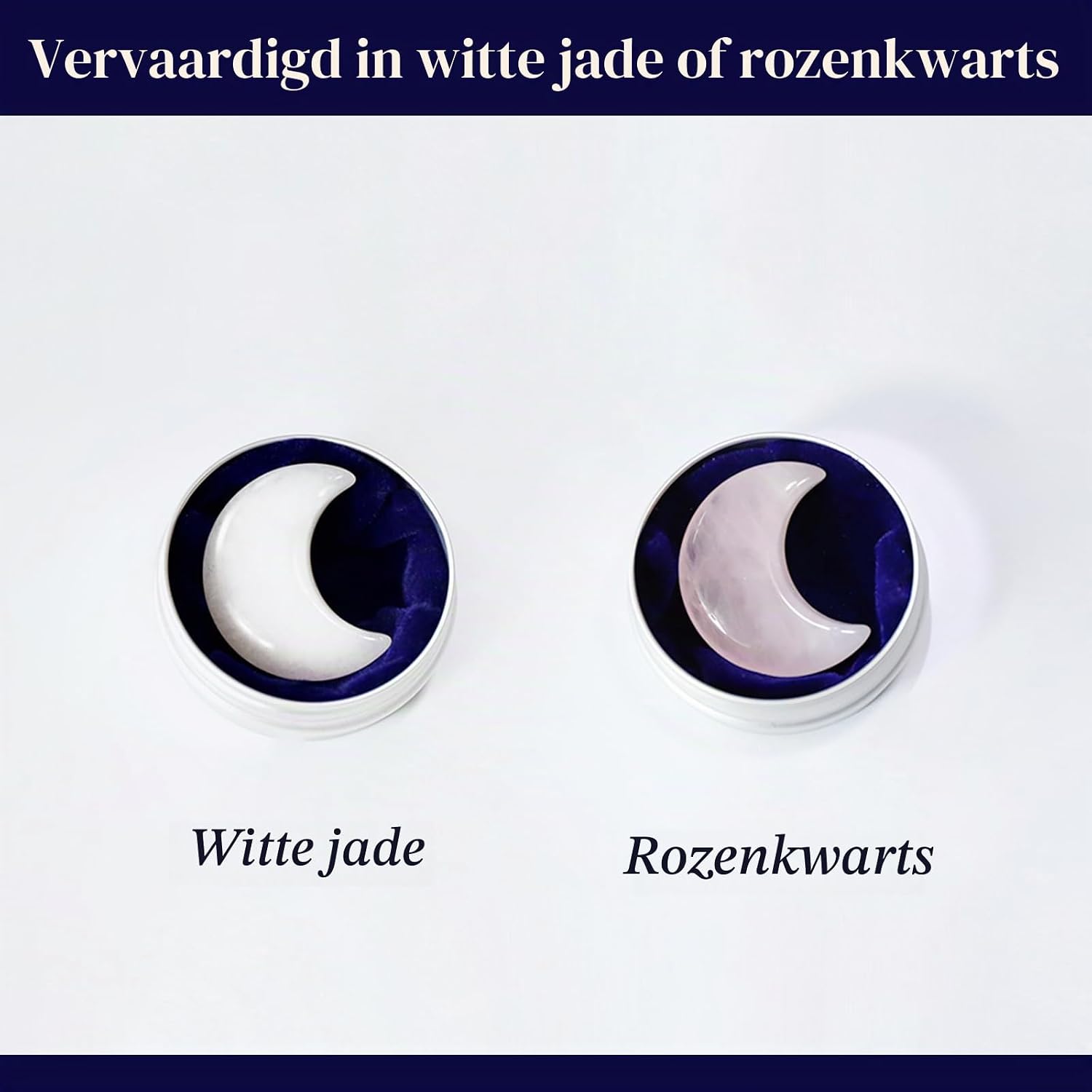 Thumbnail 4 de Ben & Bel White witte kristallen halve maan in blik met fluwelen presentatie