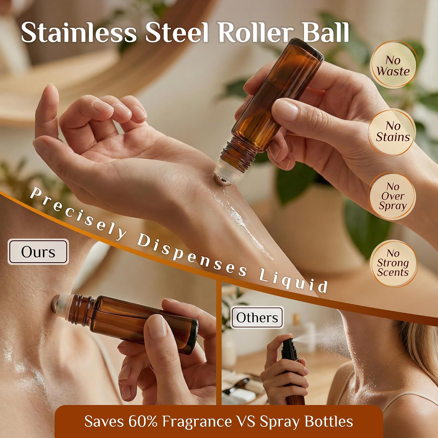 Thumbnail 3 de PrettyCare 4 Pack 10 ml Amber Glass Roller Bottles