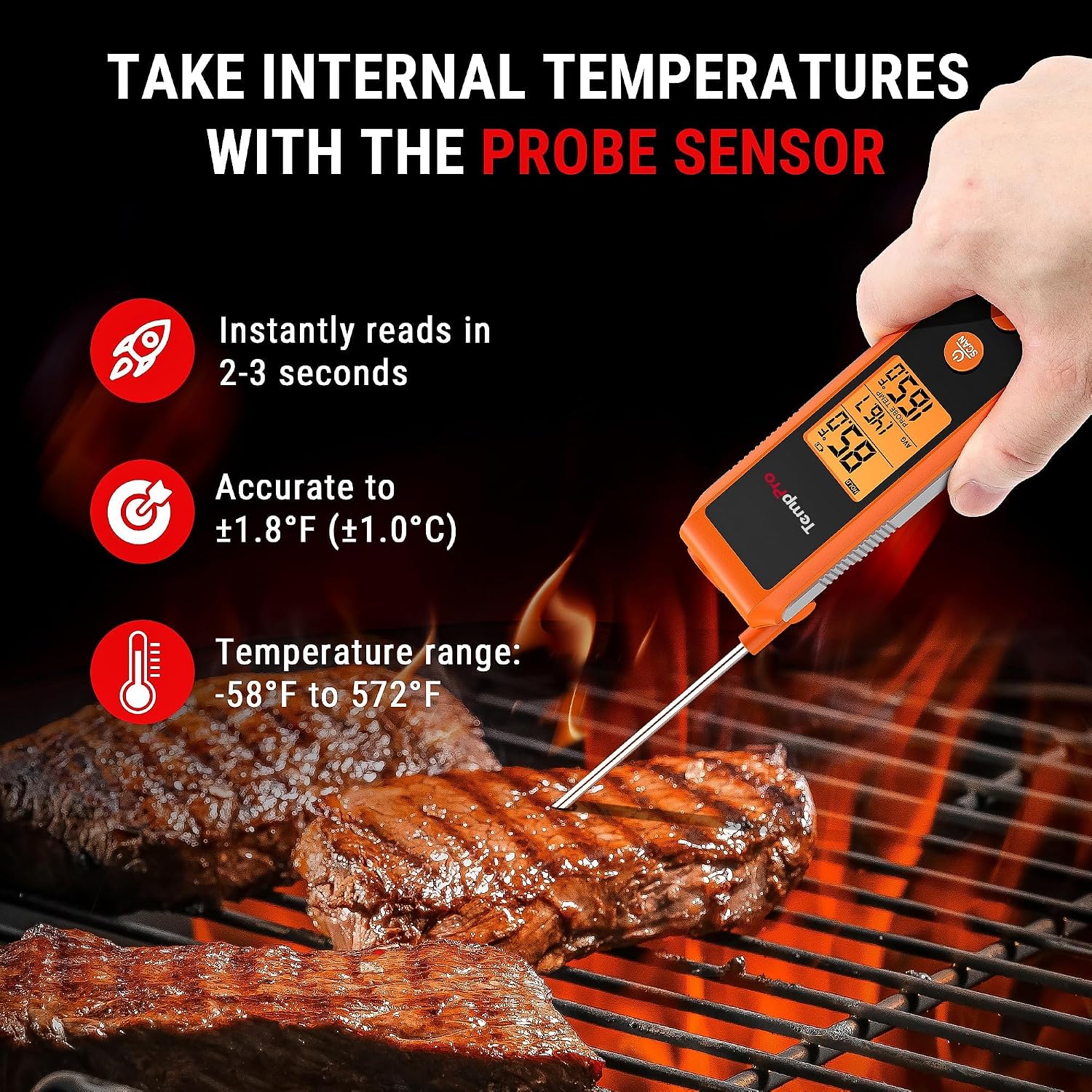 Thumbnail 2 de TempPro TP420 TempScan 2-in-1 Infrared Thermometer with Meat Probe