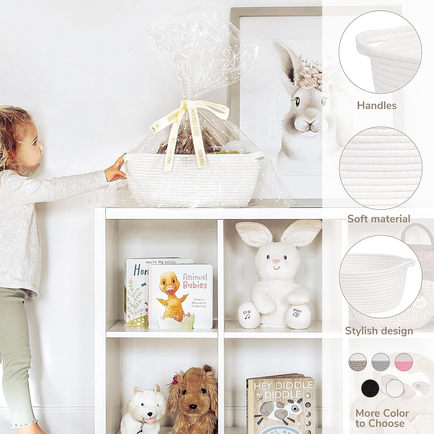 Thumbnail 2 de TIMEYARD Small Gift Basket (White) with Bags & Ribbons – 30 x 20 x 12 cm