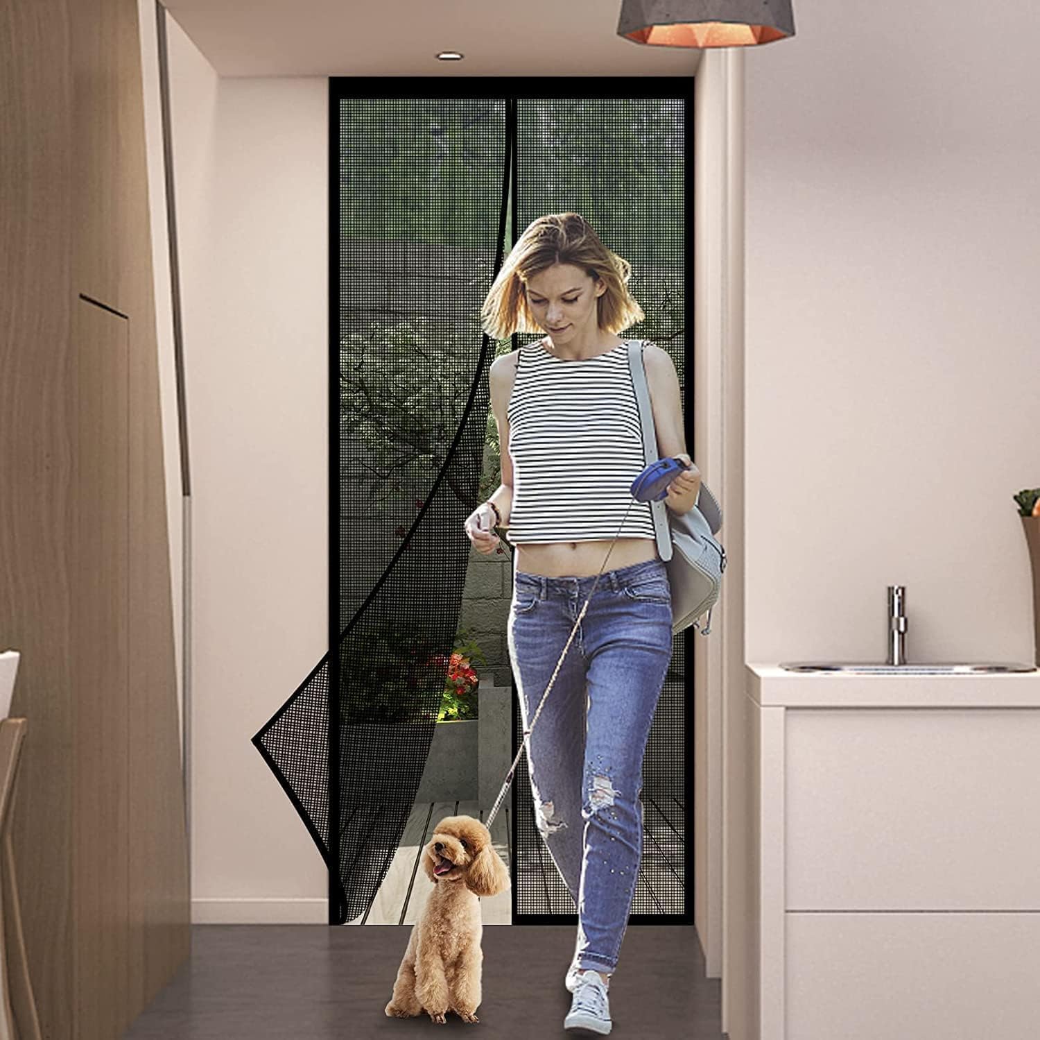 Thumbnail 4 de Panngu magnetisches Fliegengitter für Balkontür (110×235 cm) – Fliegenvorhang ohne Bohren mit Magnetverschluss, Schwarz