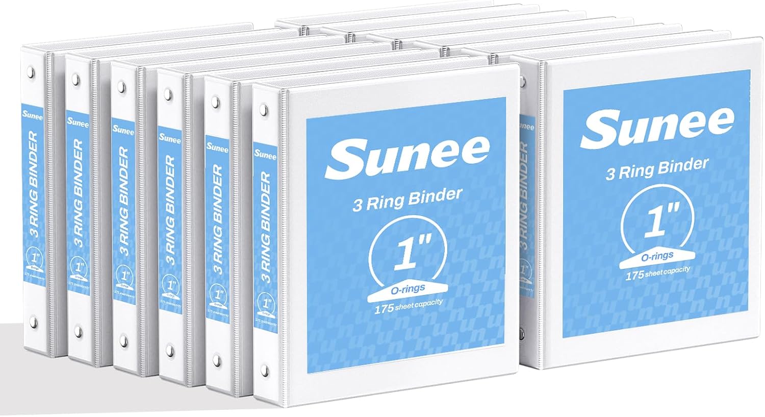Detalle de SUNEE 1-Inch 3-Ring Binders, 12-Pack, PVC-Free Clear-View White Covers