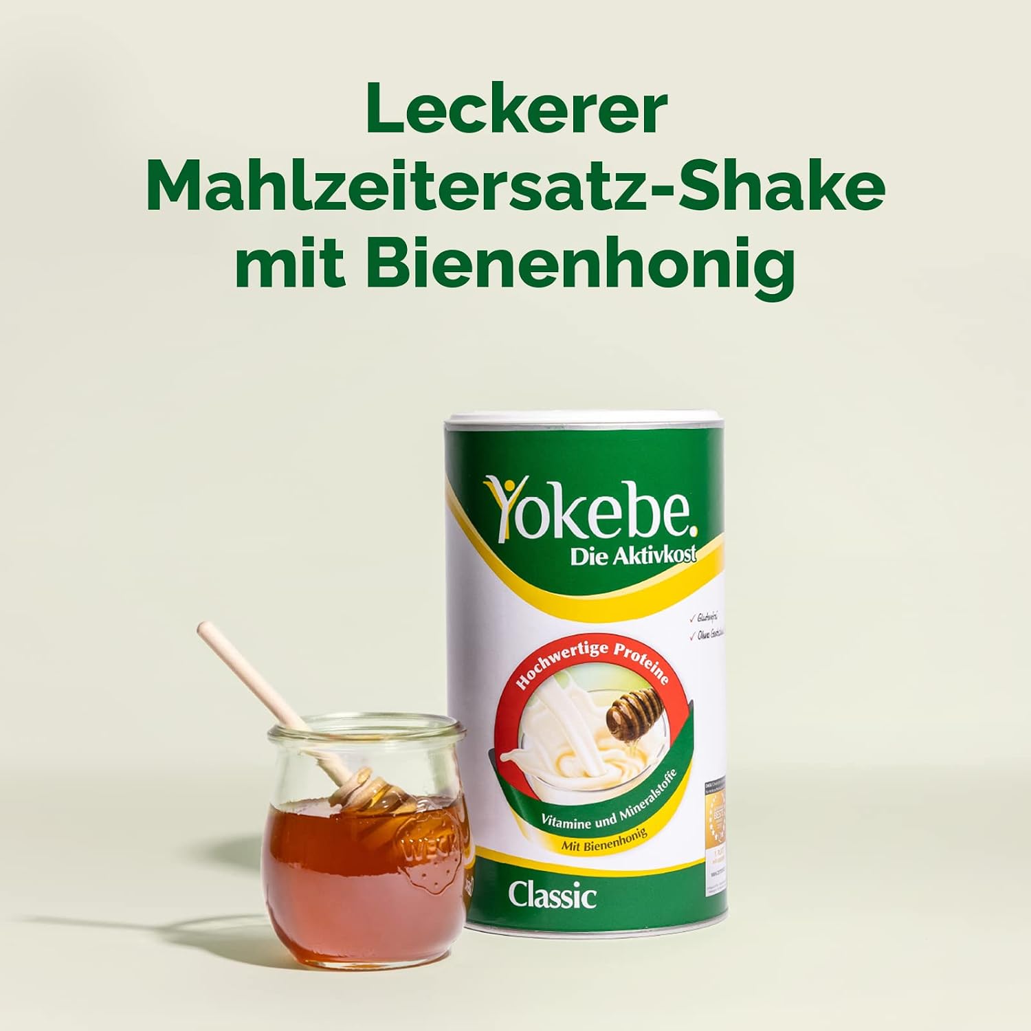 Detalle de YOKEBE Classic Diätshake zum Abnehmen (glutenfrei & vegetarisch) – Mahlzeitersatz mit hochwertigen Proteinen, 500 g