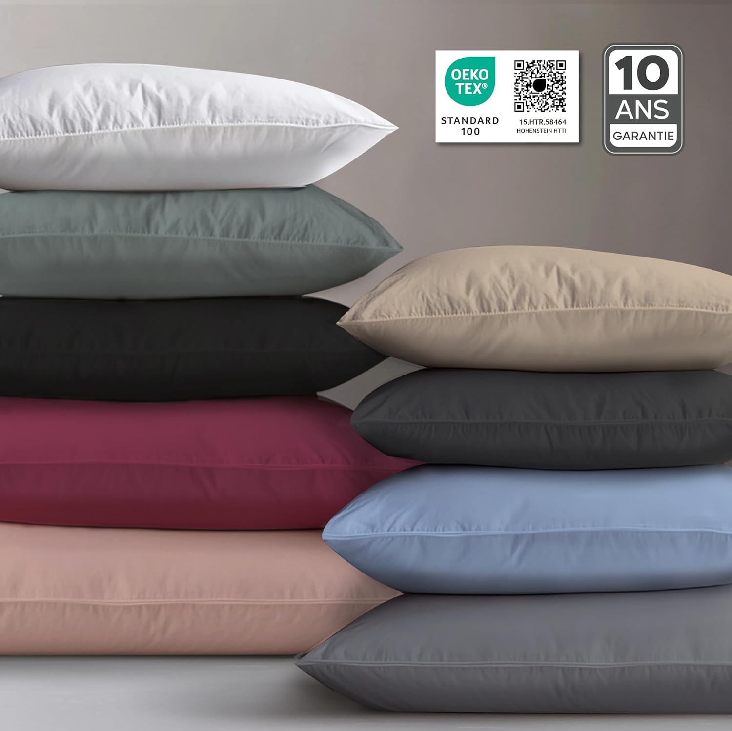 Thumbnail 4 de Twinzen® Taie Oreiller 60x60 (Lot de 2) – 100% coton jersey 150 g/m², fermeture éclair, certifiée Oeko-Tex