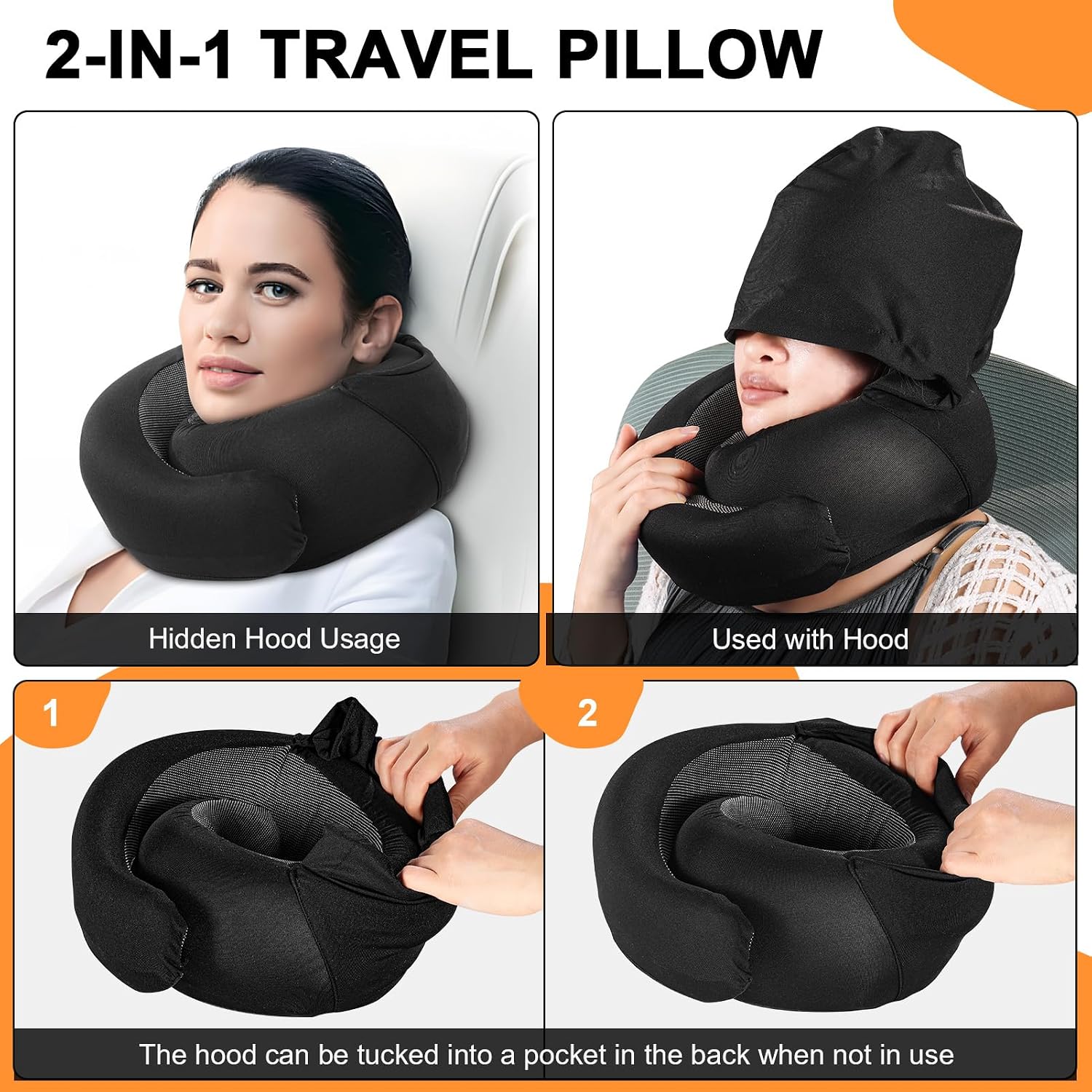 Thumbnail 1 de Vzpeun Travel Pillow - Hooded Memory Foam Neck Support for Air Travel