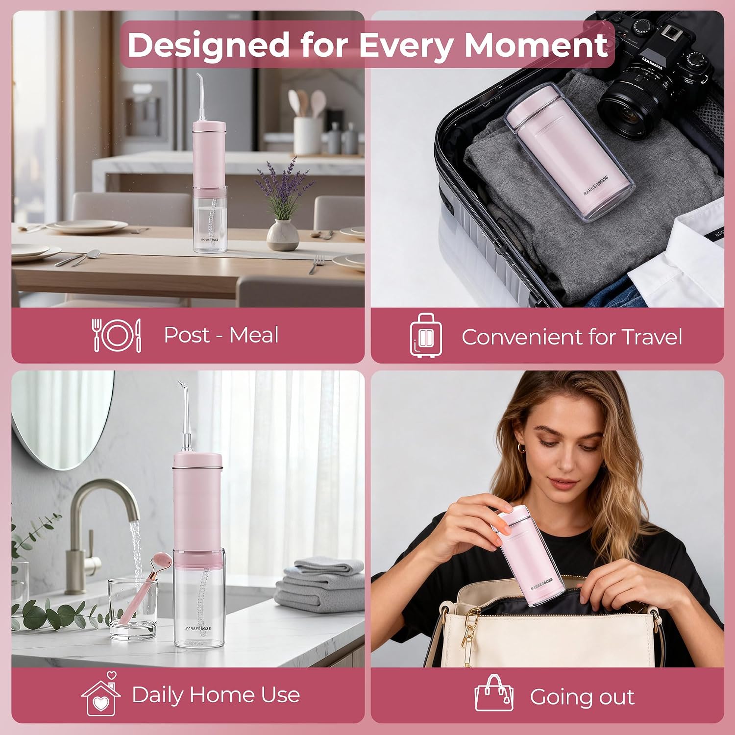 Thumbnail 5 de BarberBoss Travel Oral Irrigator (QR-7113, Pink): Cordless USB-C Water Flosser for Travel
