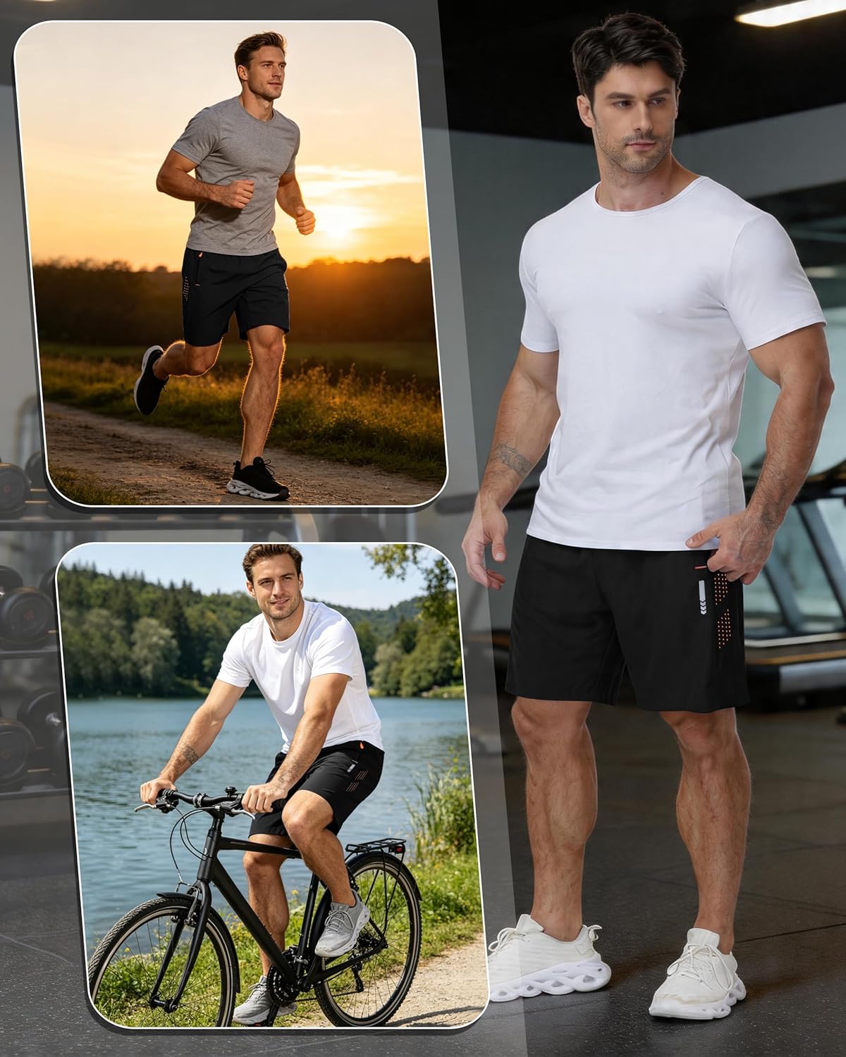 Thumbnail 4 de Zzkouine Herren Sporthose Kurz – Leichte Trainingsshorts im 2er Pack mit Reißverschlusstaschen